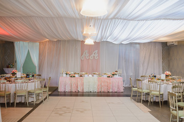 Wedding decor of the Presidium, Banquet table for newlyweds with the letters 