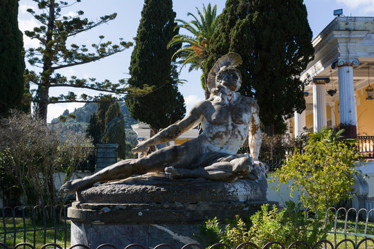Sculpture of the Dying Achilles in the garden of Achilleion palace in Corfu Island, Greece, built by Empress of Austria Elisabeth of Bavaria, also known as Sisi