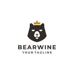 Bear wine logo and icon design vector. (there is a wine glass in the shape of a bear nose).