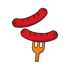 Sausage with fork vector illustration isolated on white background. Sausage cartoon vector. Sausage clip art