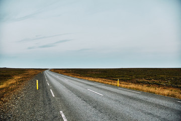 Beautiful road in the incredible landscapes of Iceland