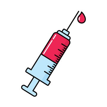 Syringe with red liquid on it's inside vector illustration isolated on  white background. Syringe cartoon illustration for medical graphic design  theme. Stock Vector | Adobe Stock