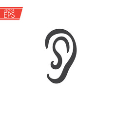 Ear icon. Sound symbol. Listen sign. Hear label. Audition noise concept. Wave pictogram. Hearing logo. Acoustic pictogram. Loud audio illustration.