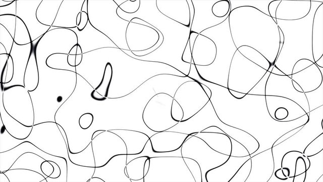 designer bbackground of black random shapes of thread moving /  in motion on white background 