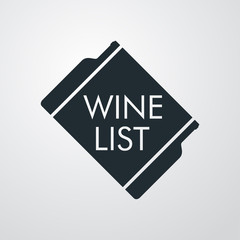 Logotipo abstracto con texto WINE LIST con botellas en etiqueta de rombo en fondo gris