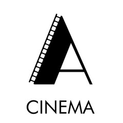 Logotipo con texto CINEMA con letra A como tira de película en color negro