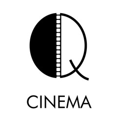 Fototapeta na wymiar Logotipo con texto CINEMA con letra Q como tira de película en color negro