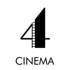 Logotipo con texto CINEMA con número 4 como tira de película en color negro