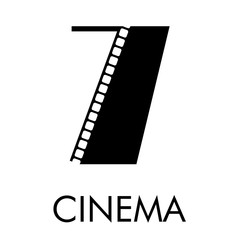 Logotipo con texto CINEMA con número 7 como tira de película en color negro