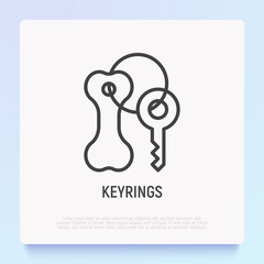 Keyring with bone thin line icon. Pet identification, charm for collar. Modern vector illustration.