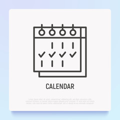 Calendar with check marks thin line icon. Modern vector illustration.