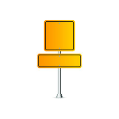 Road yellow traffic signs. Blank board with place for text. Mockup. Isolated information sign. Direction. Vector illustration