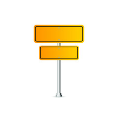 Road yellow traffic signs. Blank board with place for text. Mockup. Isolated information sign. Direction. Vector illustration