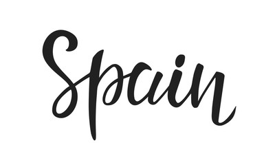 Spain typography text, phrase, slogan. Brush calligraphy. Graphic template print design for travel poster. Isolated Vector illustration