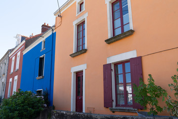 Fototapeta na wymiar colorful houses in Trentemoult village in France Brittany