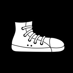 Cute cartoon sneaker illustration. Funny vector black and white sneaker illustration. Isolated monochrome sneaker illustration for various projects.
