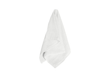 white towel hanging isolated on white background