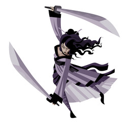 strong asian warrior female woman with two katana blades