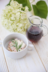Selective focus Salmon Fresh green Salad with spinach, cherry tomatoes,baby spinach, Concept for a tasty and healthy meal. Dark stone background. Top view. Close up.