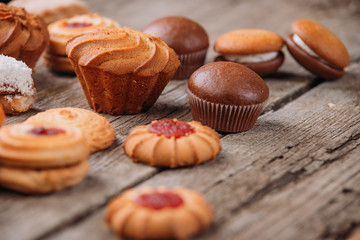 sweet pastries, delicious buns, craft style