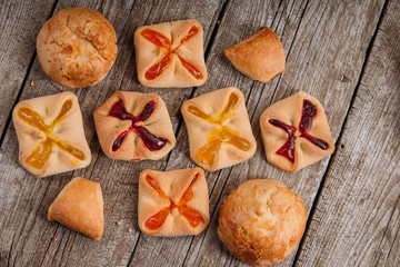 sweet pastries, delicious buns, craft style