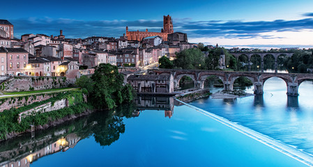 Cityscape of Albi at night in France