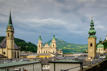 Fototapeta na wymiar Salzburg Cathedral or Salzburger Dom is the 17-th century baroque roman catholic church