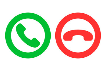Icon or button of green and red handset silhouettes which symbolize accept and decline phone call