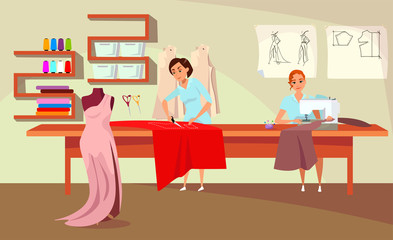 Tailoring workshop flat vector illustration