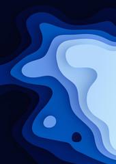 Vertical A4 banner 3D Landscape Paper Cut style, Curved shapes with blue gradients, abstract geometric lines pattern background art illustration for cover design, book, poster, flyer, advertising