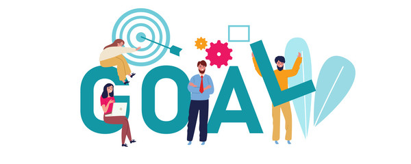Goal concept businessman aiming the target. Team work together to achieve target illustration.