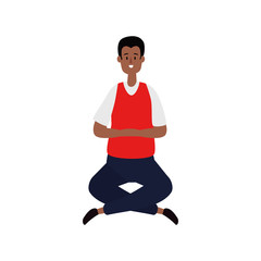 afro businessman seated in lotus position