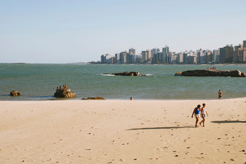 Beach photographed in Vila Velha, Espirito Santo. Picture made in 2007.