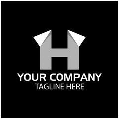 H logo template, paper letter. H letter, flat design. vector	