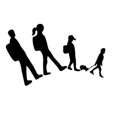 Fototapeta na wymiar Traveling family silhouettes icon. Man, woman, kids. Simple Flat monochrome icon.