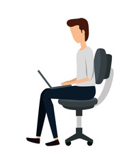 businessman using laptop in office chair