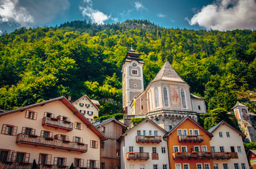 Naklejka premium Hallstatt, Austria: Church in famous village