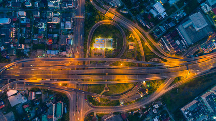 Top view of the expressway, motorway and highway in the detail of intersection, Expressway top view.