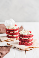 Biscuit cake Red Velvet with white Belgian chocolate cream