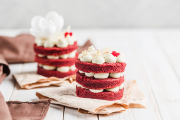 Biscuit cake Red Velvet with white Belgian chocolate cream