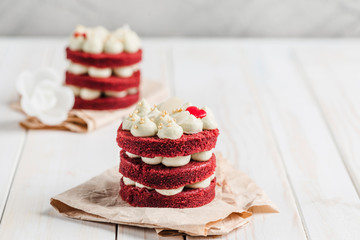Biscuit cake Red Velvet with white Belgian chocolate cream