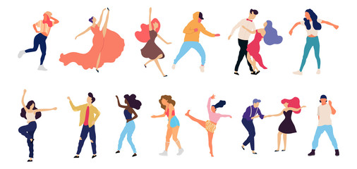 Fototapeta na wymiar Crowd of young people dancing at club. Big set of characters having fun at party. Flat colorful vector illustration. - Vector