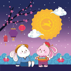 Fototapeta na wymiar mid autumn chinese festival cartoon