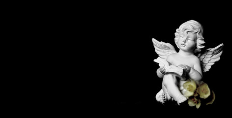 Condolence card with guardian angel on black background