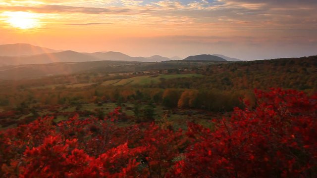 View of sunset above mountain ranges,  Ueda&nbsp;City,  Nagano&nbsp;Prefecture