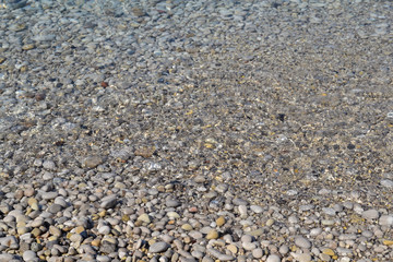 Abstract beach background texture with pebbles, sands and sea water in bodrum turkey