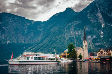 Ship on the lake Hallstatt in Austria