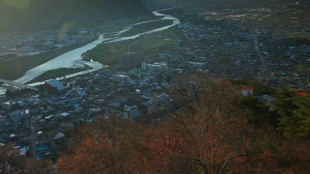 View of sea and coastline with castle ruins,  Chikuma City,  Nagano&nbsp;
