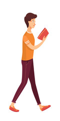 Guy reading book flat vector illustration
