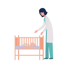 Isolated baby boy and woman doctor design